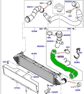 Vista 3 de MANGUERA INTERCOOLER ORIGINAL COMPATIBLE CON LAND ROVER RANGE ROVER EVOQUE 14-18 DISCOVERY SPORT LR050248