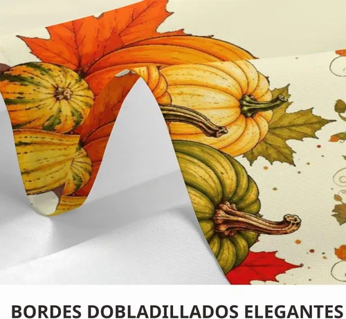 Vista 7 de Mantel de Otoño de Acción de Gracias con Hojas de Calabaza, Mantel Rectangular Lavable de Cuadros Rústicos para Decoración de Cocina y Comedor