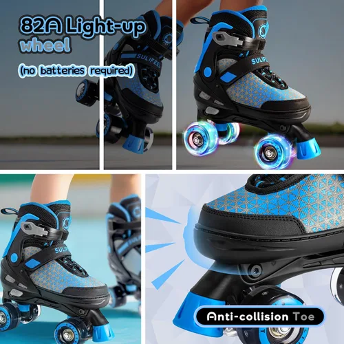 Vista 4 de SULIFEEL Patines para niñas y niños, 4 tallas ajustables con ruedas iluminadas, patines seguros y divertidos para niños, mejor regalo
