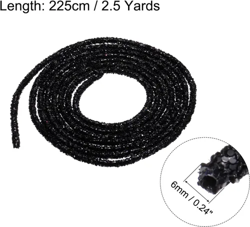 Vista 2 de MECCANIXITY Cuerda de lentejuelas con purpurina de 2.5 yardas, 6mm, 0.24 pulgadas, cuerda de tubo de lentejuelas con diamantes de imitación