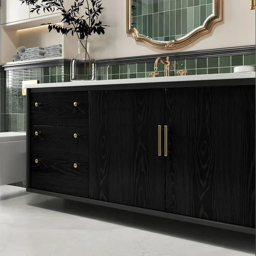 Vista 4 de Wallercity Papel de contacto de grano de madera negro texturizado para cocina, papel de contacto de madera autoadhesivo para armarios, impermeable