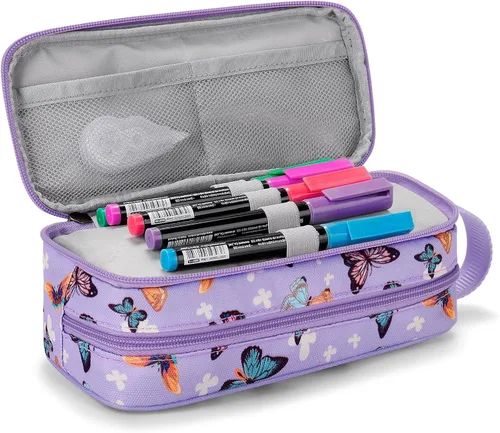 Vista 4 de Estuche para lápices Choco Mocha para niñas, gran estuche de lápices con cremallera suave para niñas con 2 compartimentos, estuche de lápices