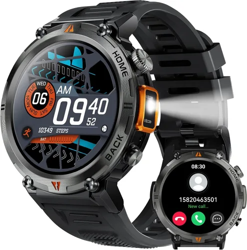 Vista 10 de Reloj inteligente militar para hombres con linterna LED 1.45 "HD 3ATM impermeable Rugged Smart Watch with 100+ Sports Modes Fitness Tracker with