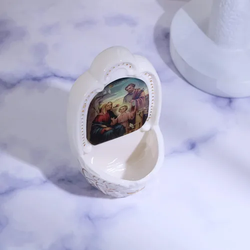 Vista 5 de KOMI Fuente de Agua Bendita Católica de la Sagrada Familia de Porcelana para Entrada del Hogar Iglesia Decoración Colgante de Pared Gran Regalo