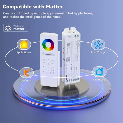 Vista 2 de PAUTIX Matter Kit de controlador LED WiFi ML5 compatible con Tuya APP/Homekit/Smart Life/Alexa/Google Home/Siri, DC12-48V regulable con control