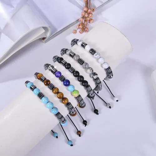 Vista 9 de Brazalete GelConnie de piedras de lava, 7 chakras, 0.32 pulgadas, piedra natural, para curación, alivio del estrés, yoga, ansiedad, aromaterapia