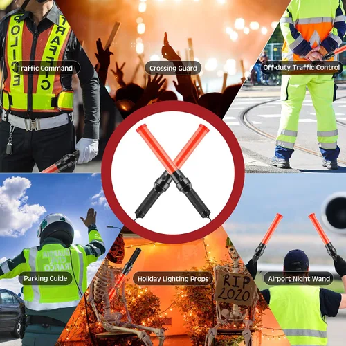 Vista 7 de Varita de tráfico de señales de 21 pulgadas, 6 piezas de vara de control de tráfico de seguridad, bastón iluminado multifunción con 2 patrones