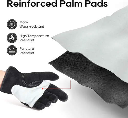 Vista 2 de TOPDC Guantes de trabajo de cuero para hombres o mujeres, guantes de cuero de piel de vaca para jardinería, soldadura TIG/MIG, motosierra, granja