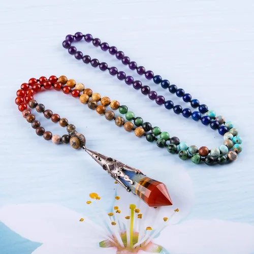 Vista 5 de Bivei 108 Mala Beads Bracelet Real Gemstone Yoga Pendants Meditation Hand Knotted Mala Prayer Necklace