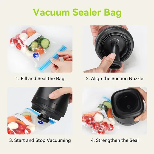 Vista 4 de Kit de sellador al vacío Mason, sellador al vacío compacto para tarros Mason y bolsas al vacío, incluye tapas, tapón, bolsa y accesorios, sellador