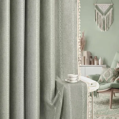 Vista 7 de Cortinas opacas estilo bohemio verde salvia de 96 pulgadas, 2