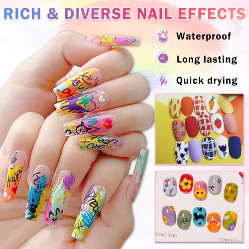 Vista 5 de IONSGAKO Juego de bolígrafos de arte de uñas de 12 colores, bolígrafos de esmalte de uñas, bolígrafo de dibujo de arte de uñas, secado rápido