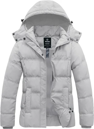 Vista 10 de Wantdo - Abrigo acolchado con capucha para mujer, chaqueta puffer cálida y gruesa de invierno con capucha removible Verde militar