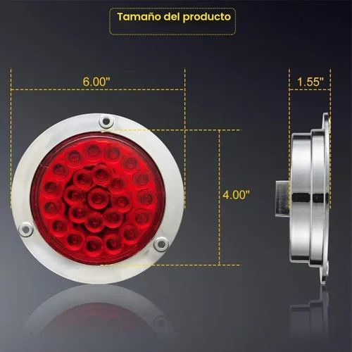 Vista 2 de NEW SUN Luces traseras redondas para remolque de 4 pulgadas, 24 LED de alta potencia de 12V con ojales y enchufe incluidos, compatible con Jeep 6