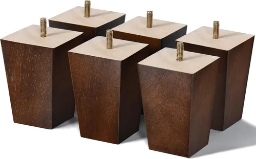 Vista 18 de Juego de 4 patas cuadradas para sofá, patas de repuesto de madera de 2 pulgadas para muebles, color marrón oscuro