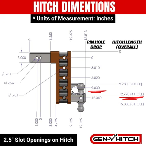 Vista 8 de GEN-Y Hitch Enganche de remolque para receptor de 3 pulgadas, caída y elevación de 9 pulgadas con 3 posiciones ajustables, incluye soporte de bola