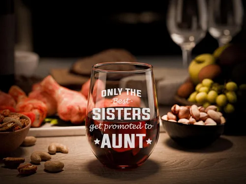 Vista 5 de Only The Best Sisters Get Promoted to Aunt Copa de vino sin tallo con anuncio de embarazo (tía)