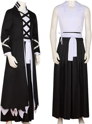 Vista 7 de Kurosaki - Disfraz para cosplay de Kurosaki, uniforme de capa negra, conjunto completo de kimono