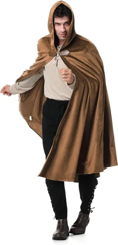 Vista 2 de TOONRAIN Capa medieval para hombre con capucha, disfraz renacentista con capucha, estilo vikingo, steampunk, hobbit para mujer, capa corta