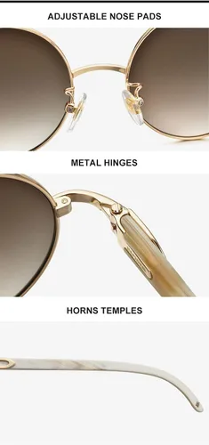 Vista 2 de HEPIDEM Gafas de sol 100 realmente Buffalo Horn hechas a mano para hombres gafas de sol redondas de lujo