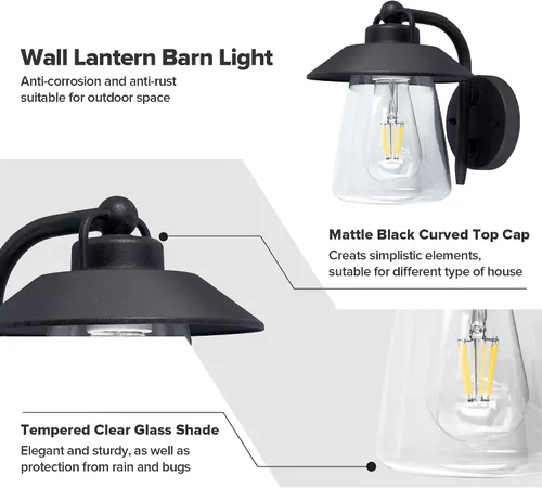 Vista 3 de LUTEC Farol de pared para exteriores e interiores, aplique de pared estilo granero rústico, accesorio de iluminación, acabado negro mate