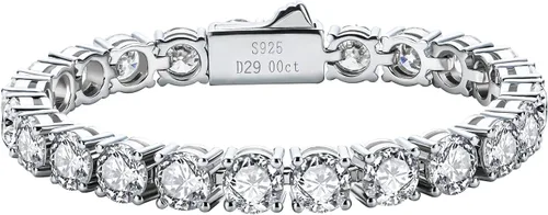 Vista 17 de AnuClub 11.1CT-32CT Moissanite Tennis Bracelet 925 Sterling Silver Round Cut 4MM/6.5MM D Color VVS1 Moissanites Classic Bracelets for Women Men