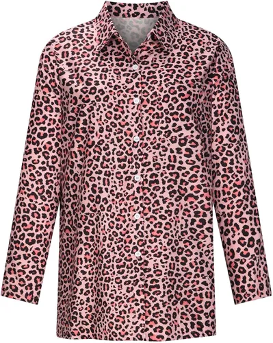 Vista 4 de Blusas con cuello en V para mujer, estilo casual, con solapa, floral, con botones, holgadas, cómodas y elegantes