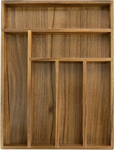 Vista 9 de EcoFives Organizador de cubiertos de acacia de lujo, organizador de cajones de cocina, soporte para utensilios y organizador de cubiertos