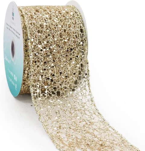 Vista 23 de Cinta con alambre de malla brillante con purpurina de 6 x 10 yardas, color negro para decoración del hogar, lazo para envolver regalos