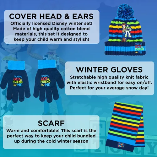 Vista 2 de Toy Story - Bufanda de invierno y guantes de nieve para niños y niñas juego de 3 piezas lindo y cálido para exteriores incluye caja de regalo