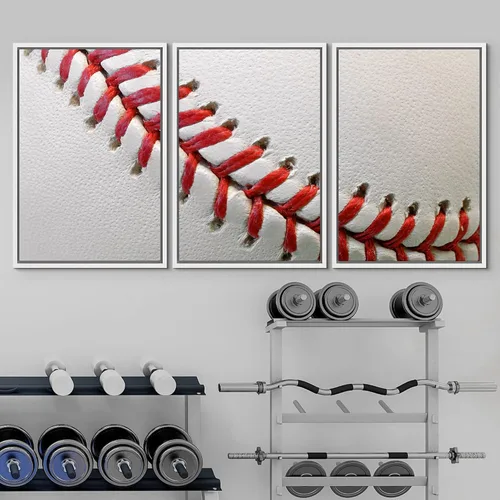 Vista 200 de wall26 Lienzo enmarcado para pared, juego de arte de primer plano, detalles de costuras de béisbol, atletas deportivos, fotografía, moderno
