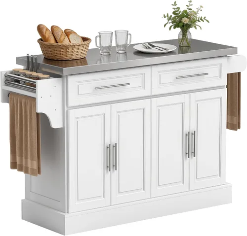 Vista 12 de HomCom Isla para cocina. Gabinete moderno con ruedas, con parte superior de acero inoxidable., Negro