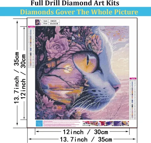 Vista 5 de Mosaflare Kits de pintura de diamantes 5D para adultos, arte de diamantes de gato en flor de cerezo para principiantes, pintura de taladro redondo