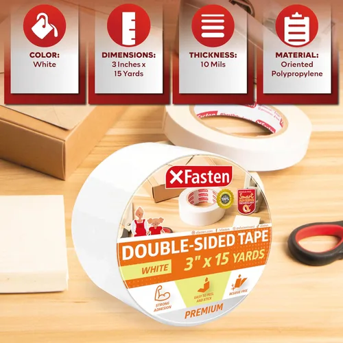 Vista 3 de XFasten Cinta adhesiva de doble cara, extraíble, 3 pulgadas por 15 yardas, rollo individual, sin residuos y segura para superficies