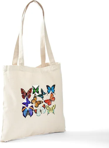 Vista 6 de CafePress Bolso de compras de lona beige natural reutilizable con diseño de mariposas