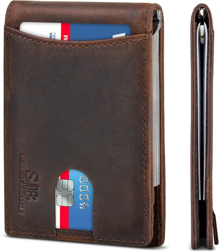 Vista 15 de SERMAN BRANDS RFID Blocking Slim Bifold Genuine Leather Minimalist Front Pocket Wallets for Men with Money Clip Thin Mens