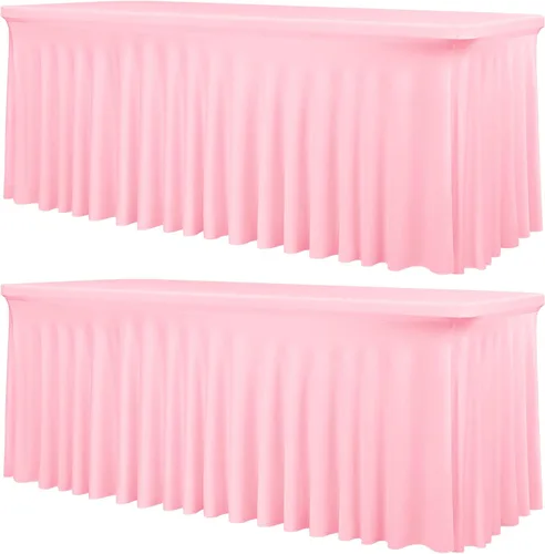 Vista 12 de fani Paquete de 2 faldas de mesa elásticas negras para mesa rectangular de 6 pies, manteles elásticos de elastano lavables con falda, mantel
