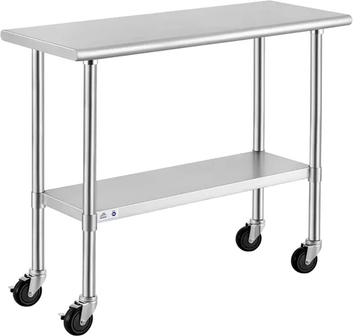 Vista 20 de ROCKPOINT Mesa de acero inoxidable para preparación y trabajo, 14x24 pulgadas; mesa de cocina comercial de metal NSF resistente con estante inferior