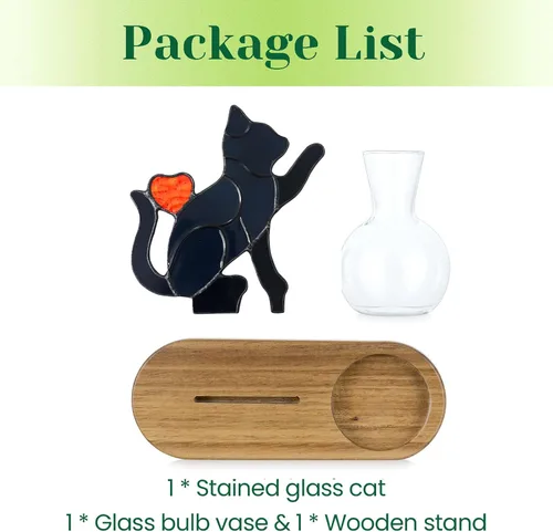 Vista 6 de Hewory Estaciones de propagación de gatos hechas a mano: maceta negra para gatos con soporte de madera para decoración de escritorio para amantes