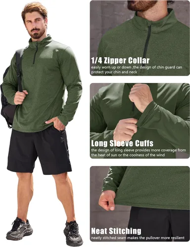 Vista 58 de MAGCOMSEN Sudadera de golf de manga larga con forro polar para hombre, con cremallera de 1/4, térmica, para correr