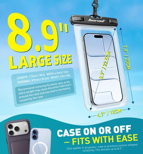 Vista 21 de Hiearcool Funda impermeable IPX8 para iPhone 17/16/15/14 Pro Max, bolsa seca para teléfono celular para artículos esenciales de playa y crucero