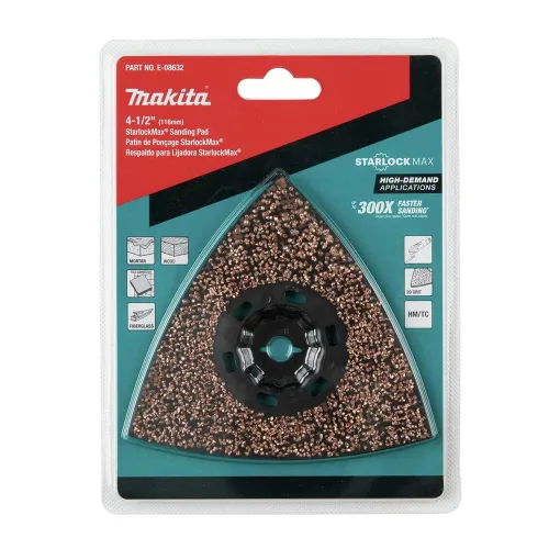 Vista 3 de Makita E-08632 StarlockMax® Multiherramienta Oscilante 4-1/2" Carburo de Tungsteno 20 Grit Delta Triangle Lijado Pad