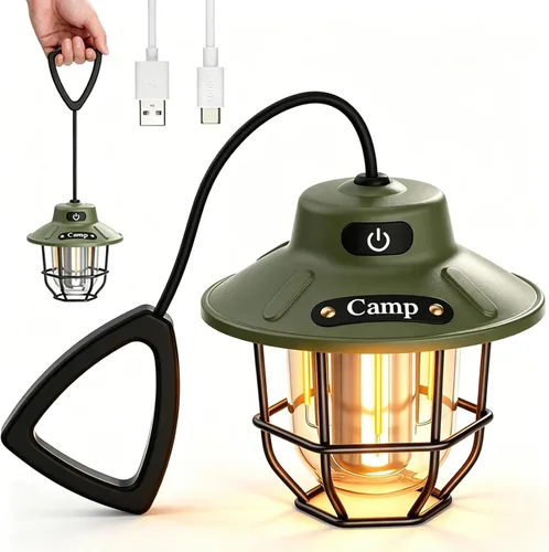 Vista 11 de Linterna de campamento de 1200 lúmenes, luz LED recargable con 4 modos de luz, linterna portátil USB al aire libre para campamento, senderismo