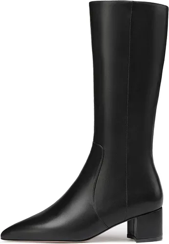 Vista 2 de WAYDERNS Botas altas hasta la rodilla de tacón bajo con cremallera mate para mujer, 2 pulgadas
