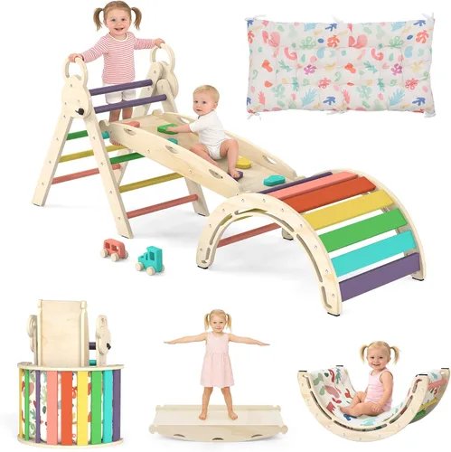 Vista 8 de Pikler Triangle Set, 7-in-1 Foldable Toddler Climbing Toys, Indoor Playground for Kids, Montessori Climbing Set Gift, Wooden Baby Jungle Gym, for