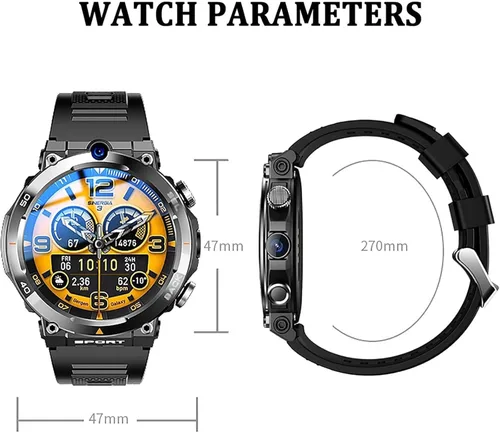 Vista 2 de Reloj inteligente con tarjeta SIM 4G, pantalla redonda de 1.39 pulgadas/cámara dual/con frecuencia cardíaca/cuerpo ultrafino/posicionamiento NFC