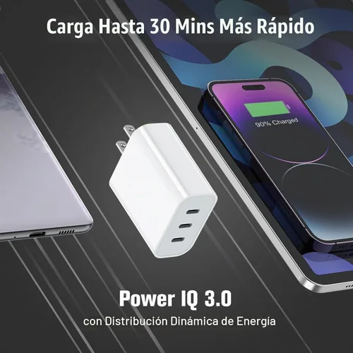 Vista 2 de Amoner - Bloque de cargador USB C, 35 W, 3 puertos USB C, cargador de pared