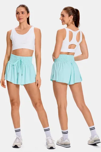 Vista 2 de Blaosn Pantalones cortos deportivos fluidos para mujer, entrenamiento, correr, gimnasio, yoga, falda pantalón de cintura alta, falda de sudor, ropa