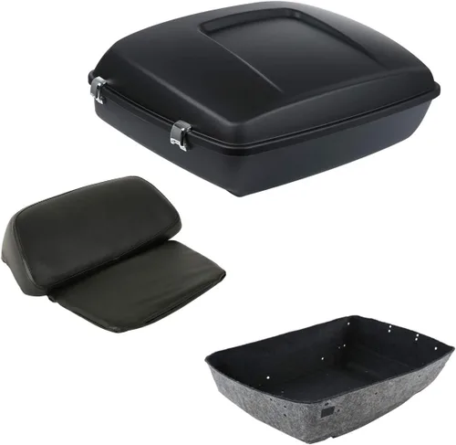 Vista 32 de XFMT Maleta negra mate cortada de 10.7 pulgadas con pestillo para Harley Trunk Touring Road King Street Glide Road Glide Electra Glide 2014-2025