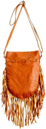 Vista 2 de Bolso Boho Round S Cuero Real Monedero Fringe Bolsos Bohemios